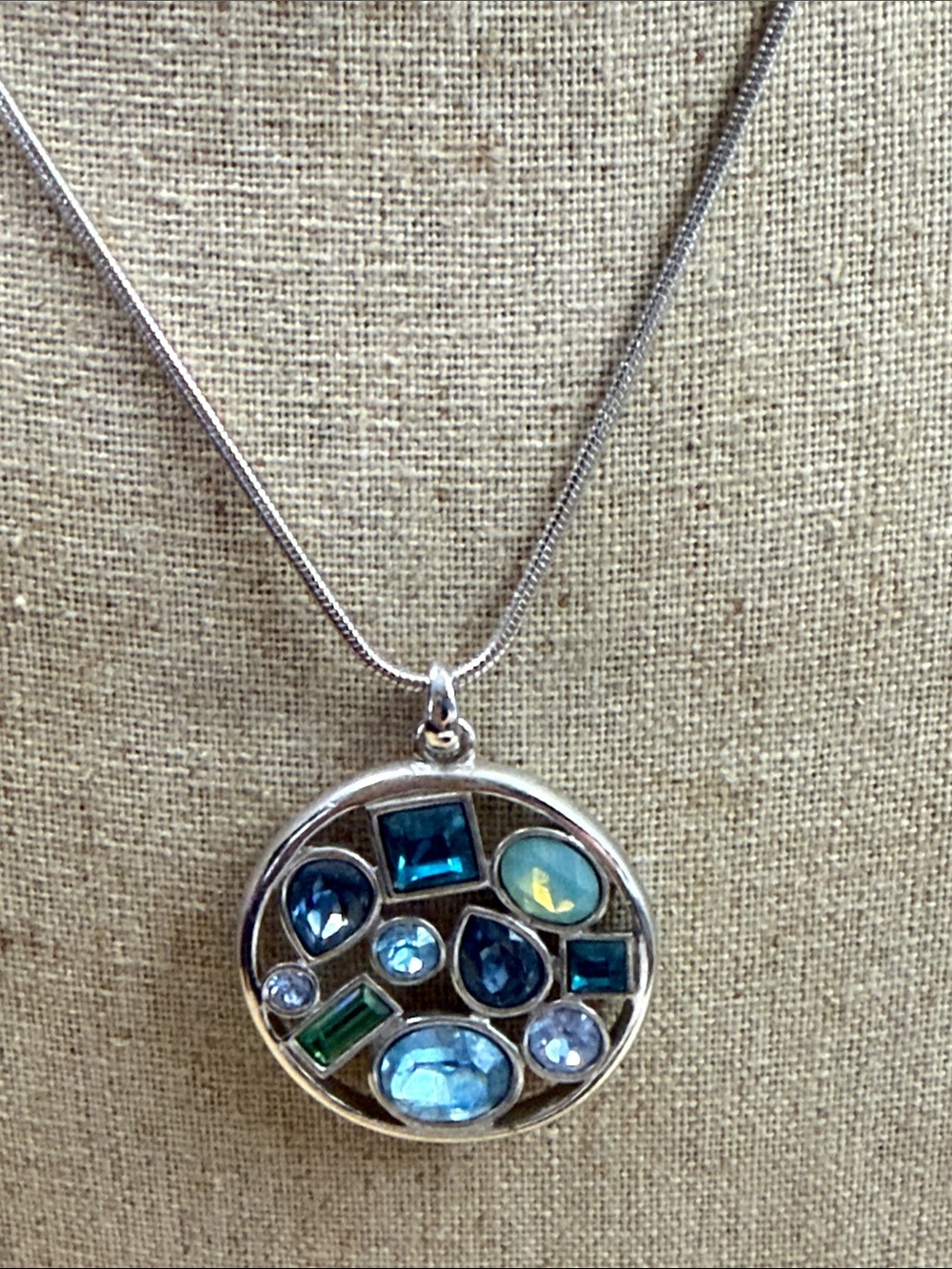 Fashion Jewelry Silver-Tone Pendant Necklace with Blue, Teal & Green Stones